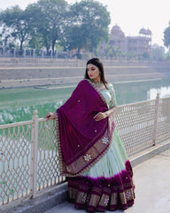 Sky Pista Sky Pista Lehenga Choli With Mirror Work And Attached Purple Dupatta