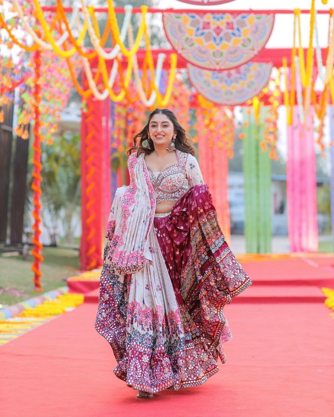 White Lehenga Choli With Mirror Work And Attached White Dupatta