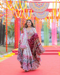 White Lehenga Choli With Mirror Work And Attached White Dupatta