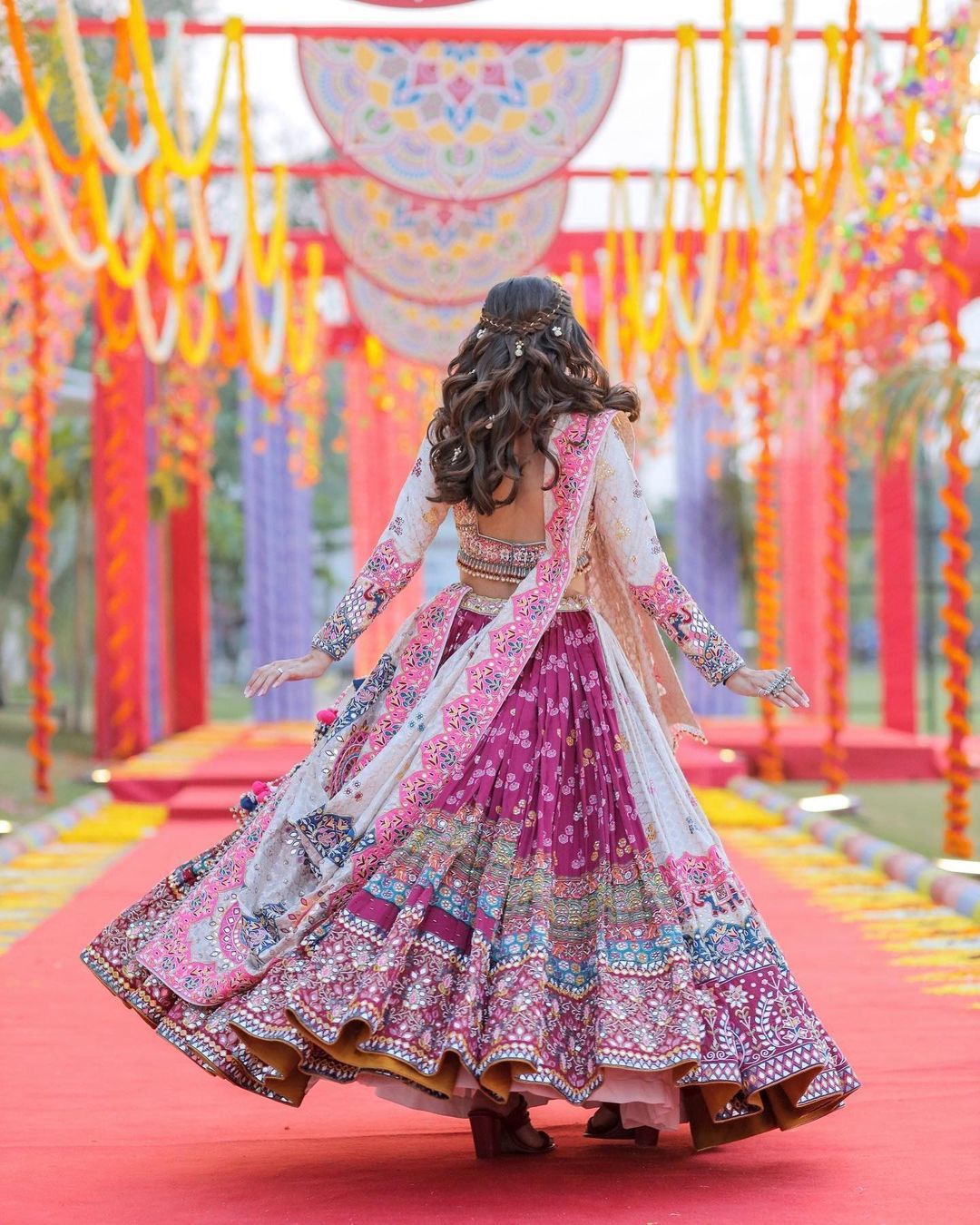 White Lehenga Choli With Mirror Work And Attached White Dupatta