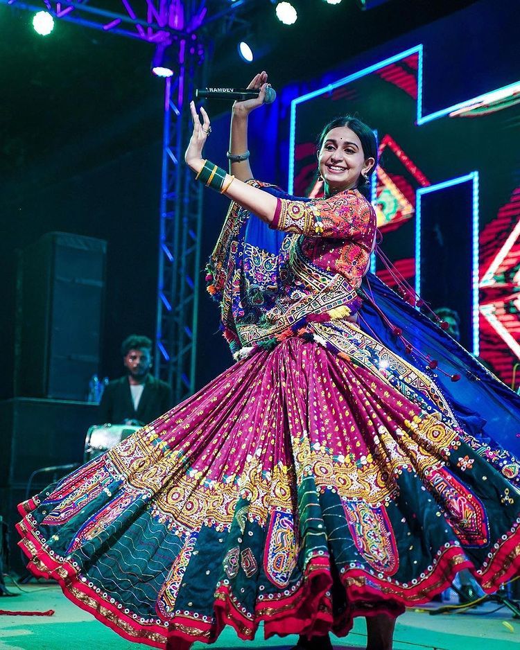 Light Brown Light Brown Lehenga Choli With Mirror Work And Attached Blue