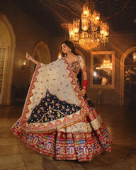 Multy Lehenga Choli With Mirror Work And Attached Pink Dupatta