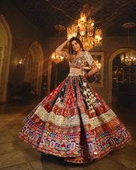 Multy Lehenga Choli With Mirror Work And Attached Pink Dupatta