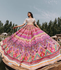 Multi Off White Lehenga Choli With Mirror Work And Attached Off White Dupatta