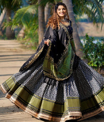 Black Black Lehenga Choli With Mirror Work And Attached Black Dupatta