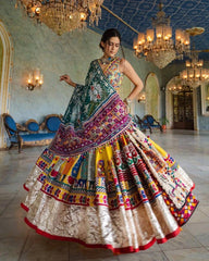 MULTY Lehenga Choli With Mirror Work And Attached Red Dupatta