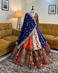 Blue Black Lehenga Choli With Mirror Work And Attached Blue Dupatta