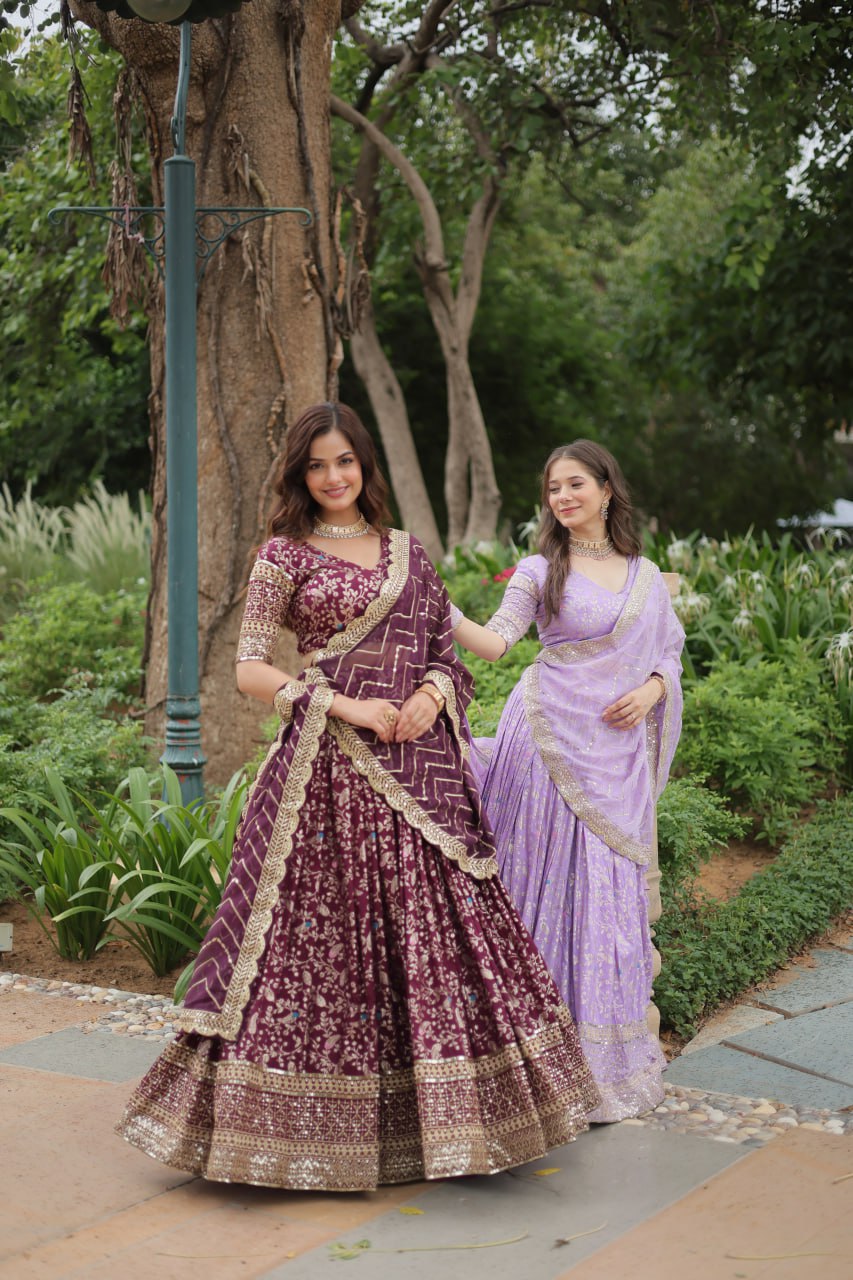 THE JEQUARD LEHENGHA With Golden Embroidered Sequins work LEHENGA CHOLI COLLECTIONS