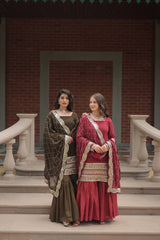 Faux Georgette with Sequins Embroidered READYMADE TOP-SHARARA-DUPATTA COLLECTIONS