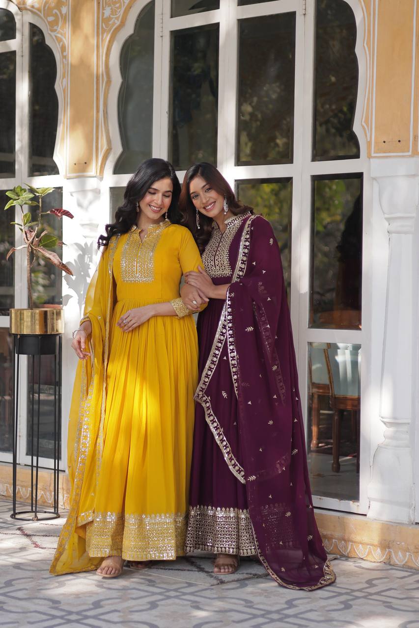 Faux Blooming Georgette with Rich Sequins Embroidered work GOWN WITH DUPATTA