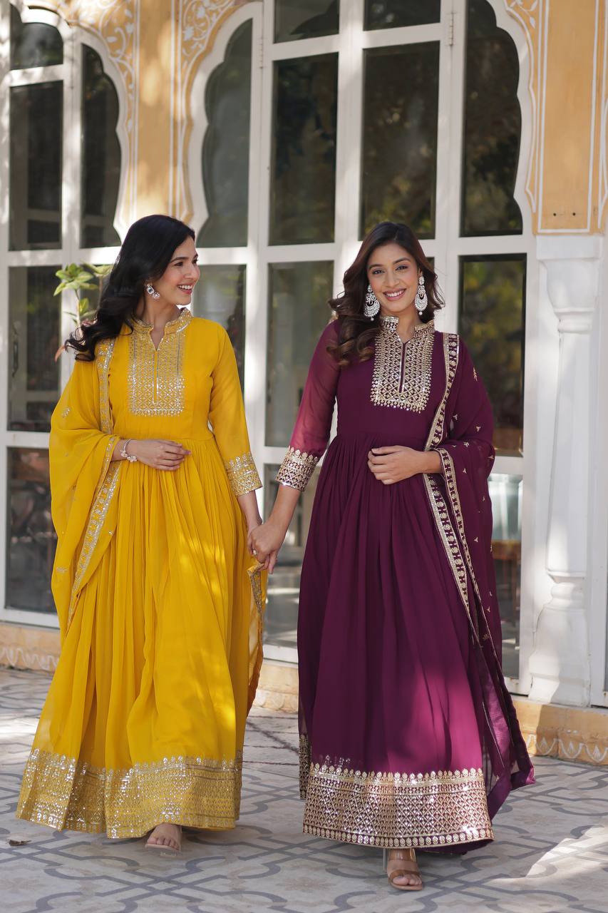 Faux Blooming Georgette with Rich Sequins Embroidered work GOWN WITH DUPATTA
