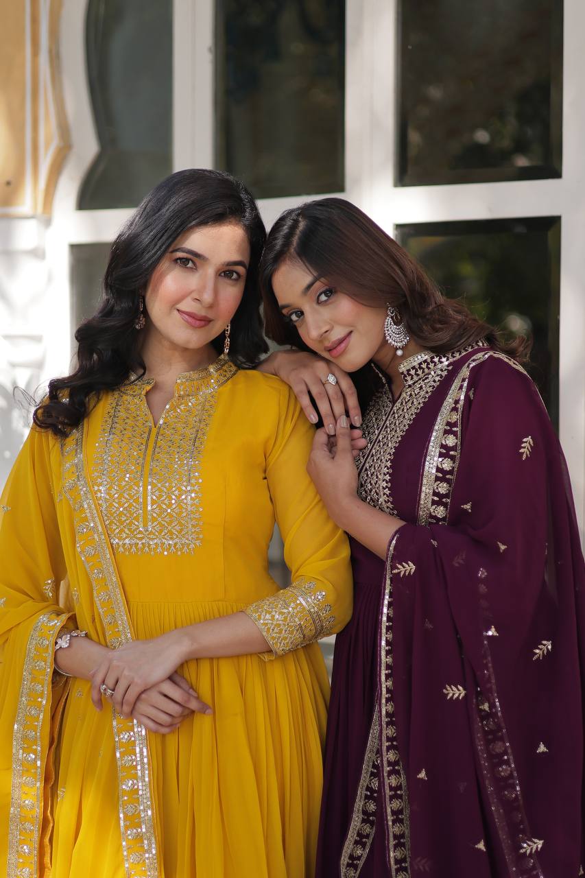 Faux Blooming Georgette with Rich Sequins Embroidered work GOWN WITH DUPATTA