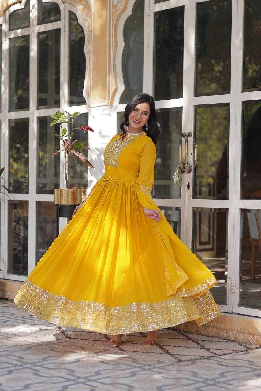 Faux Blooming Georgette with Rich Sequins Embroidered work GOWN WITH DUPATTA