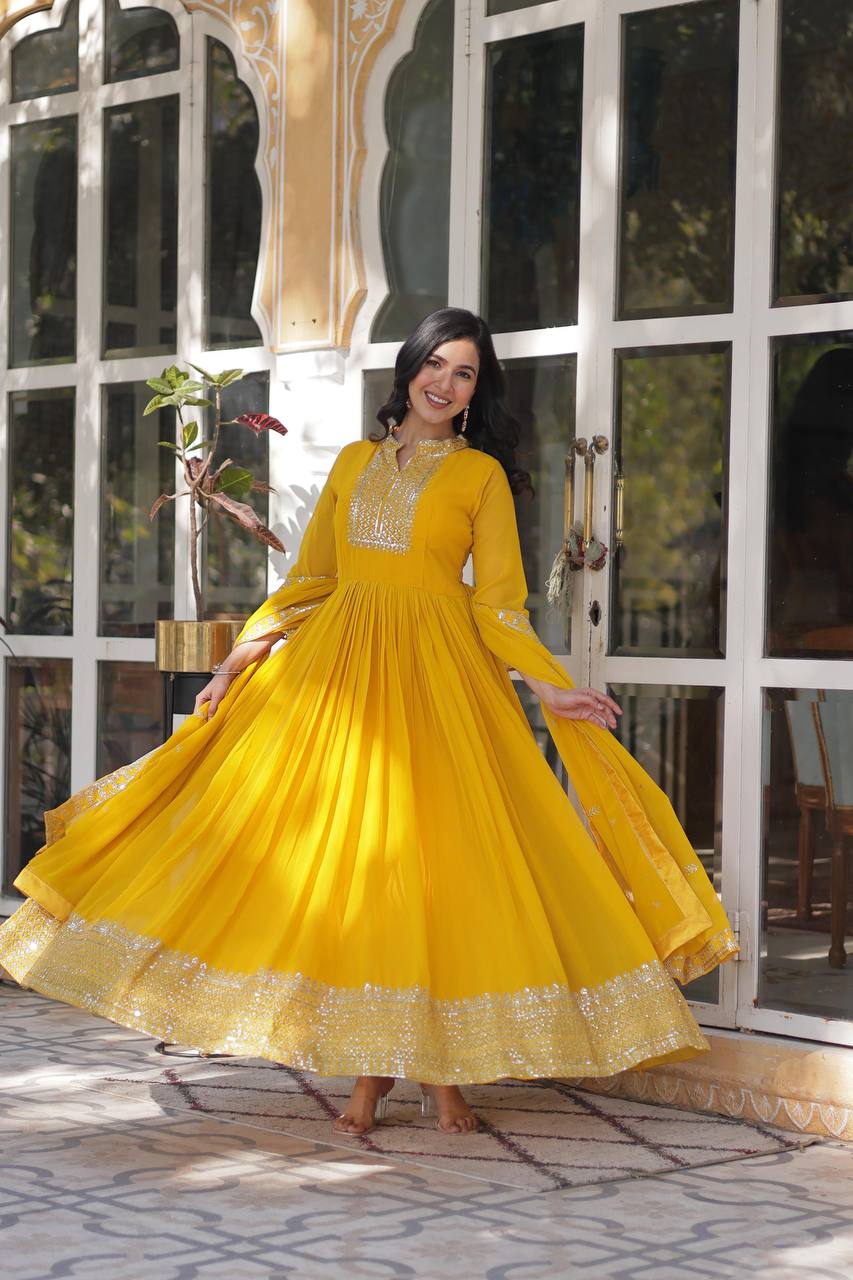 Faux Blooming Georgette with Rich Sequins Embroidered work GOWN WITH DUPATTA