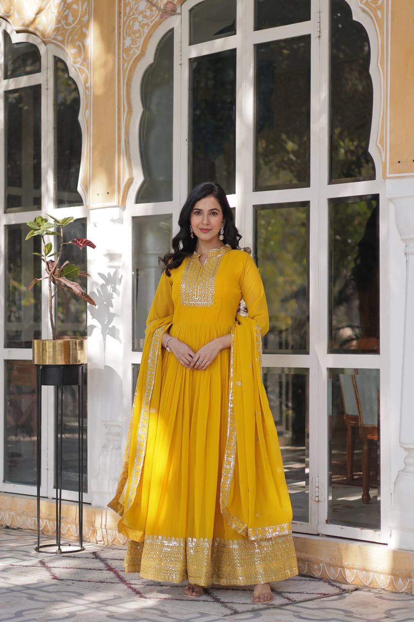 Faux Blooming Georgette with Rich Sequins Embroidered work GOWN WITH DUPATTA