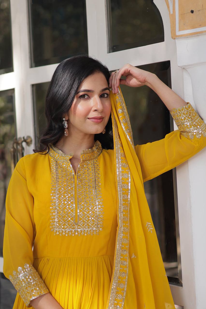 Faux Blooming Georgette with Rich Sequins Embroidered work GOWN WITH DUPATTA