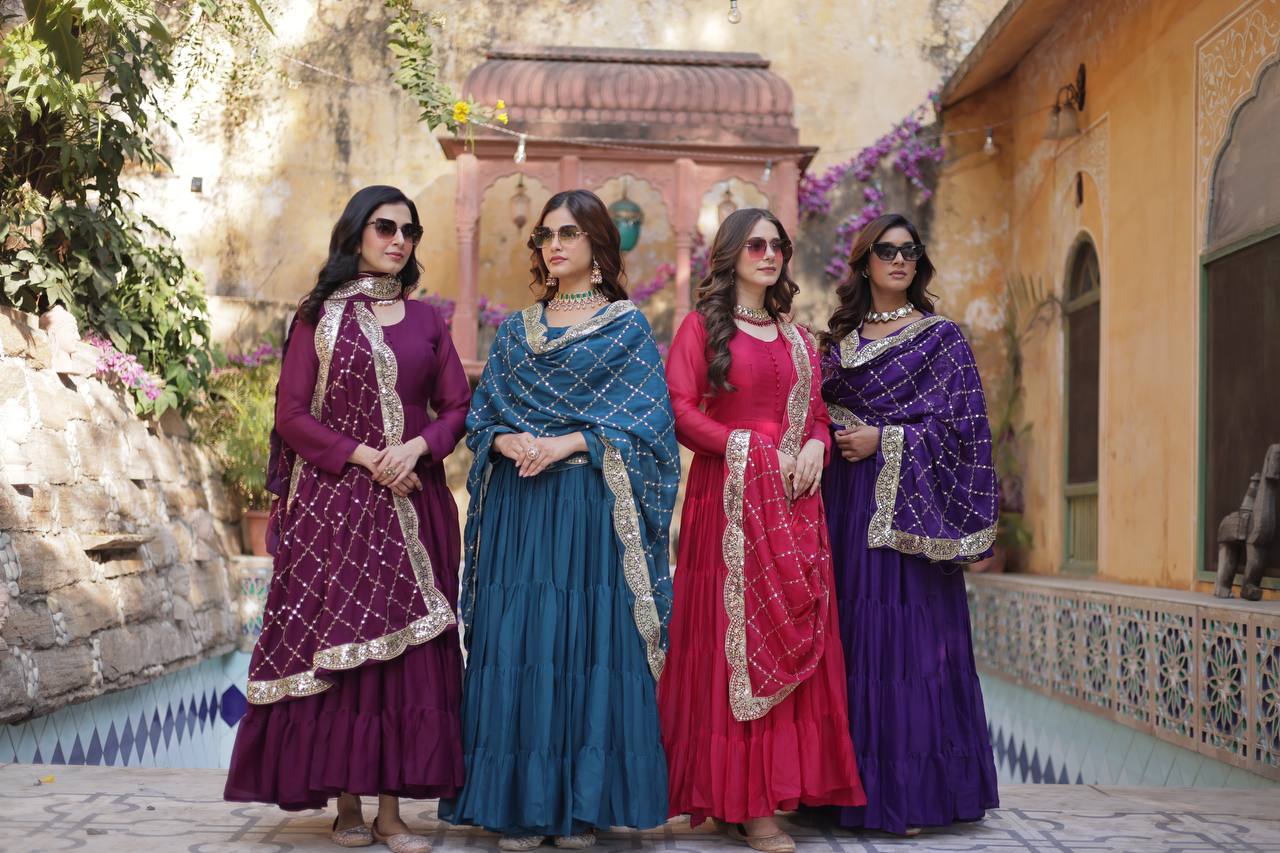 Women's Fully Flair Gown Made With Star Georgette Fabrics and Designer Embroidered Dupatta