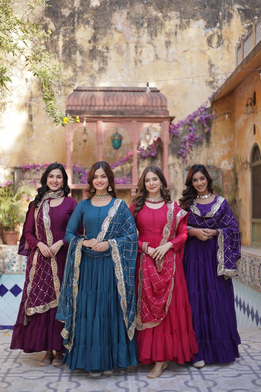 Women's Fully Flair Gown Made With Star Georgette Fabrics and Designer Embroidered Dupatta