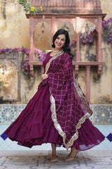 Women's Fully Flair Gown Made With Star Georgette Fabrics and Designer Embroidered Dupatta