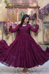 Women's Fully Flair Gown Made With Star Georgette Fabrics and Designer Embroidered Dupatta