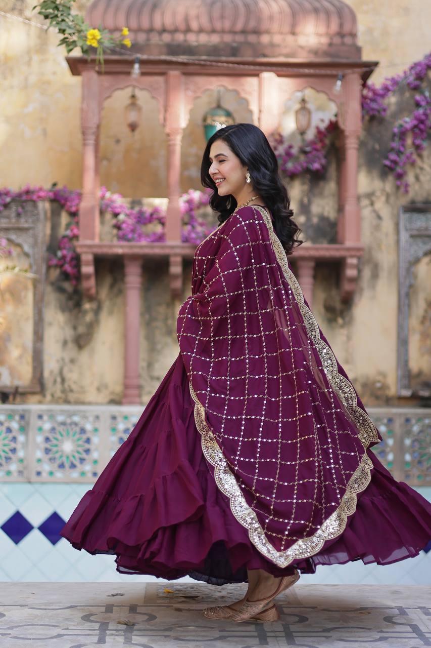Women's Fully Flair Gown Made With Star Georgette Fabrics and Designer Embroidered Dupatta