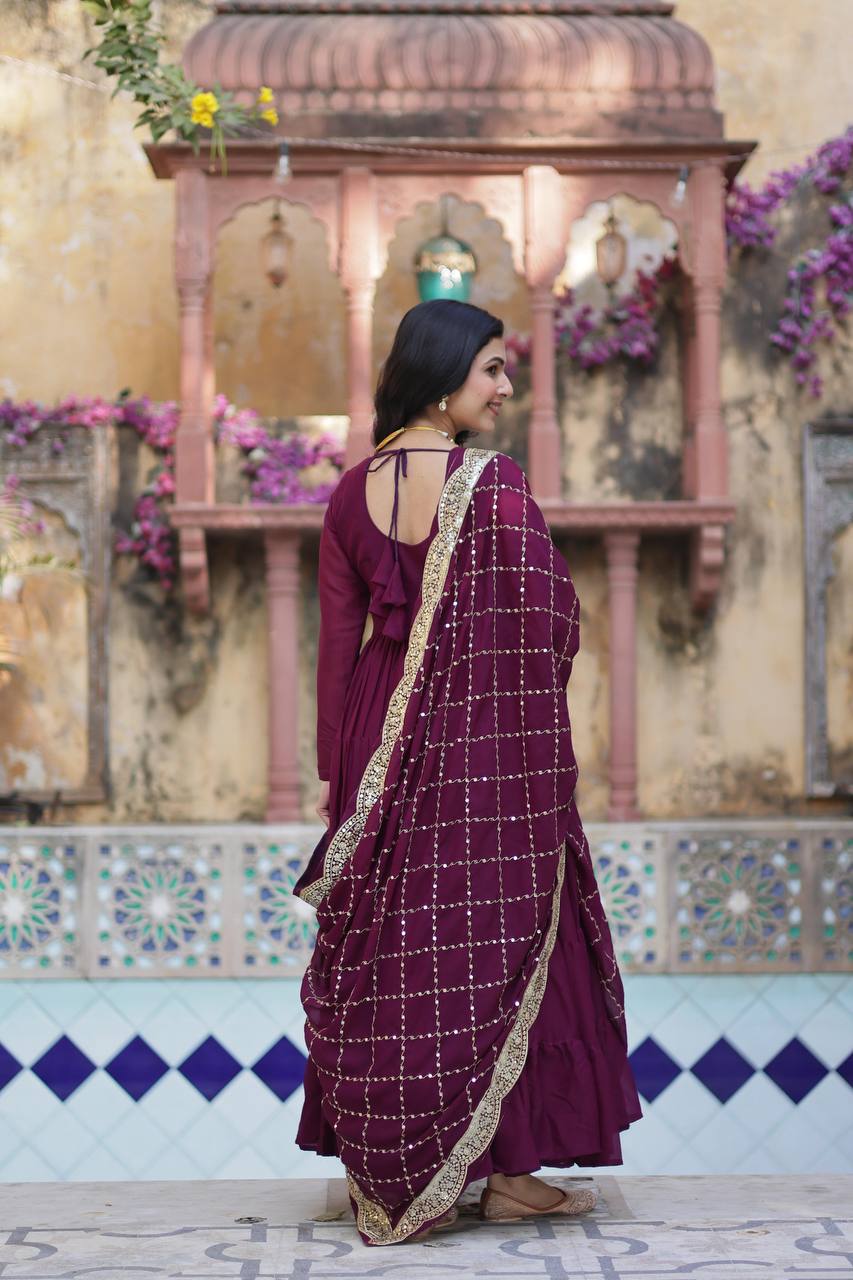 Women's Fully Flair Gown Made With Star Georgette Fabrics and Designer Embroidered Dupatta