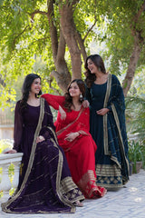 Georgette fabric With Attractive Embroidered work Gown with Dupatta