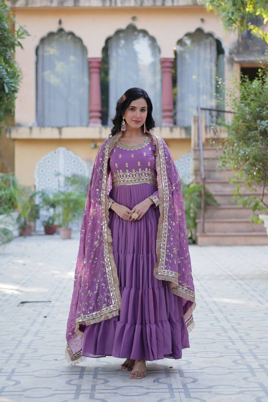 Desirable Women's Fully Flair Gown Made With Star Georgette Fabrics