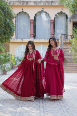 Georgette With Attractive lace and embroidered work Gown