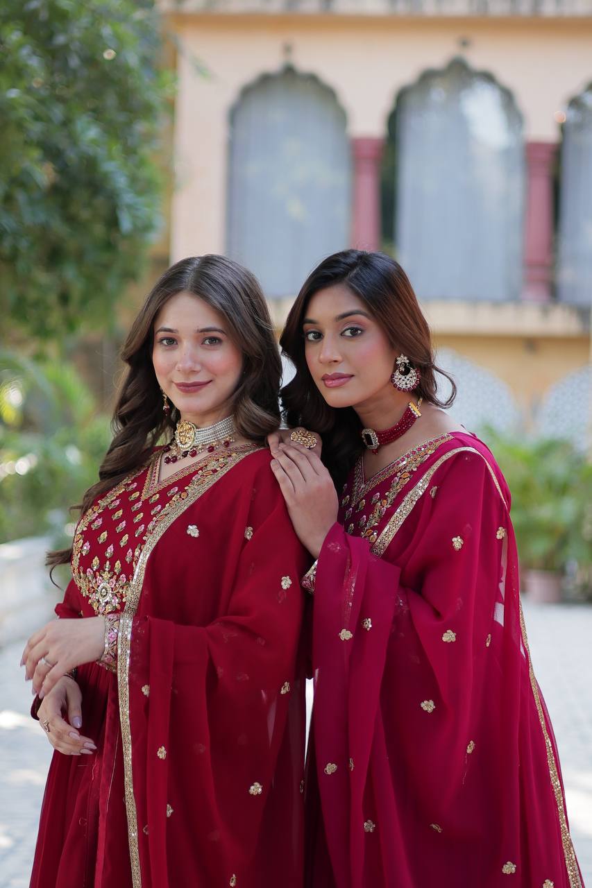 Georgette With Attractive lace and embroidered work Gown