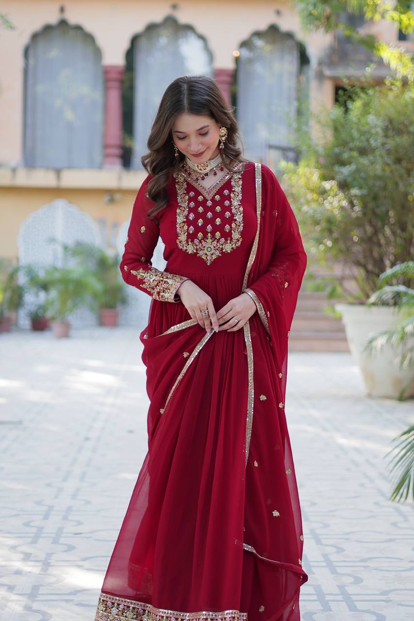 Georgette With Attractive lace and embroidered work Gown
