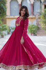 Georgette With Attractive lace and embroidered work gown