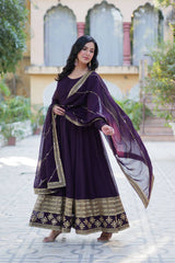 Georgette fabric With Attractive Embroidered work Gown with Dupatta