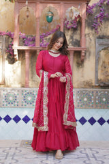 Women's Fully Flair Gown Made With Star Georgette Fabrics and Designer Embroidered Dupatta