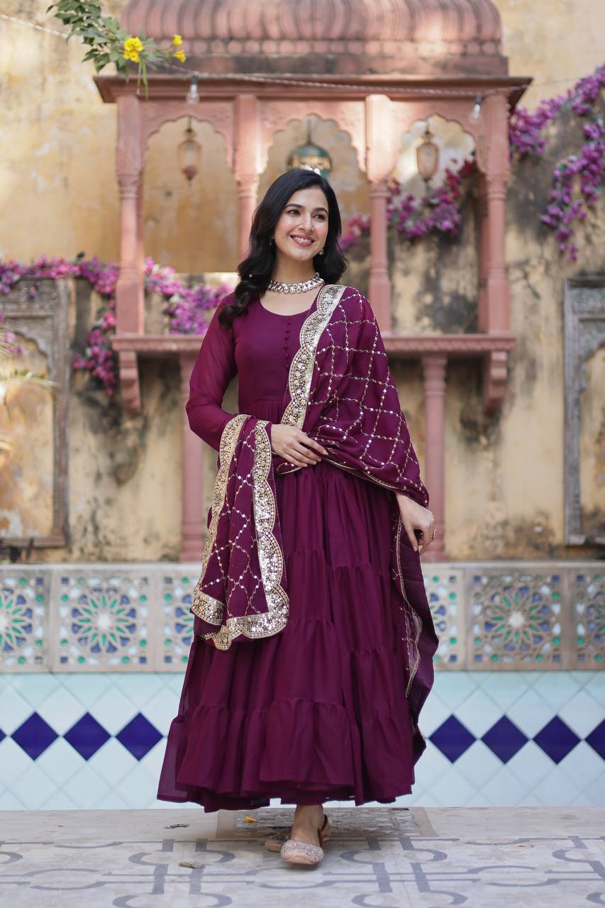Women's Fully Flair Gown Made With Star Georgette Fabrics and Designer Embroidered Dupatta