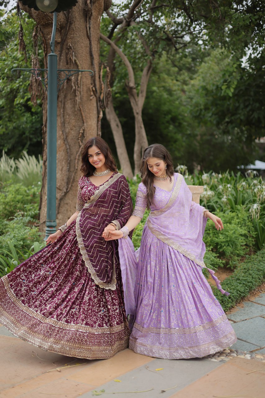 THE JEQUARD LEHENGHA With Golden Embroidered Sequins work LEHENGA CHOLI COLLECTIONS
