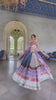 White White Lehenga Choli With Mirror Work And Attached Light Purple