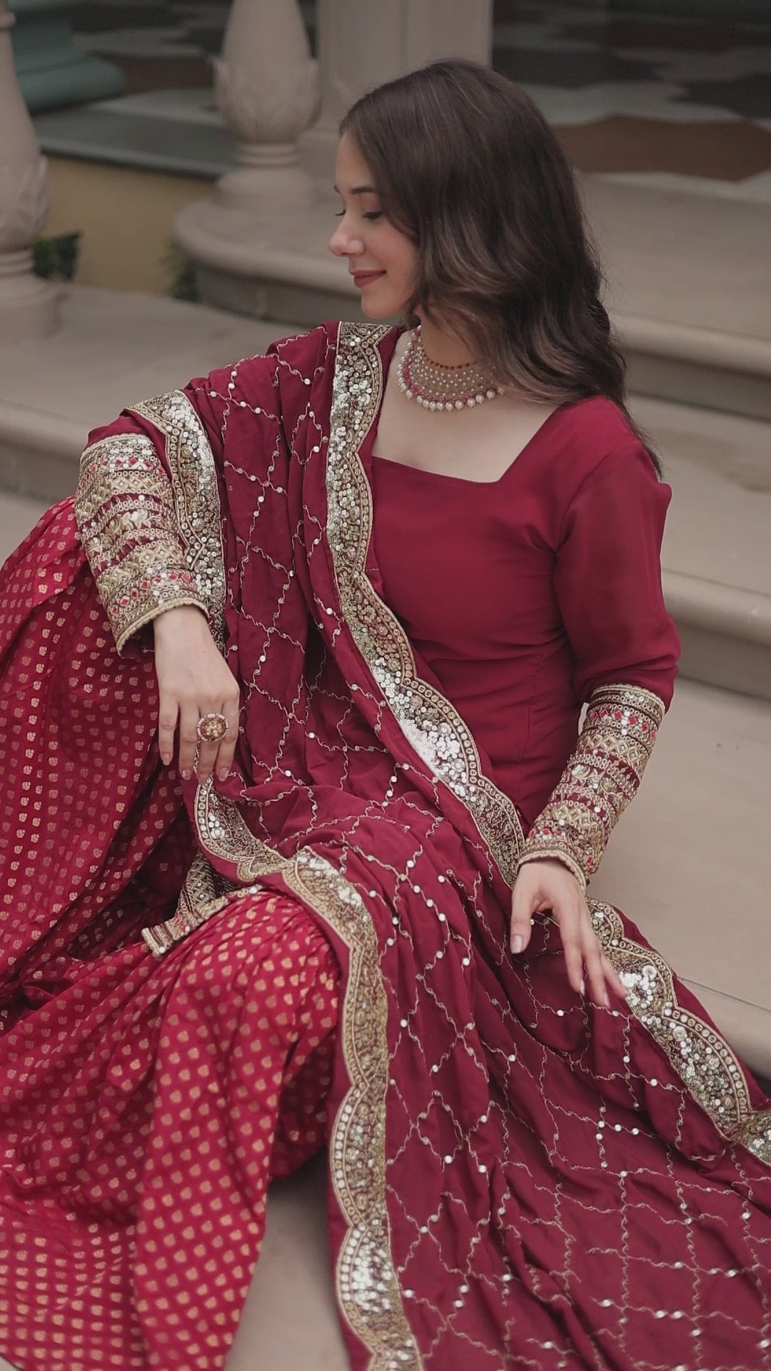 Faux Georgette with Sequins Embroidered READYMADE TOP-SHARARA-DUPATTA COLLECTIONS