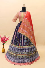 Black Red Lehenga Choli With Mirror Work And Attached Red Dupatta